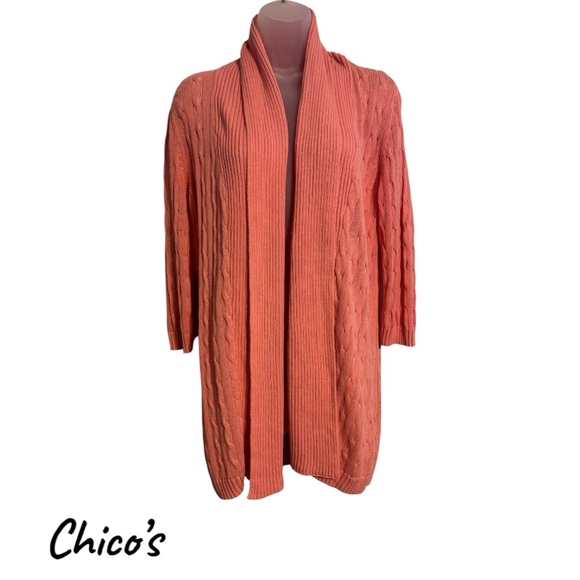 Chico's Sweaters - Chico's PRISTINE  Linen/Cotton Blend  Coral Cardigan  MEDIUM    #9